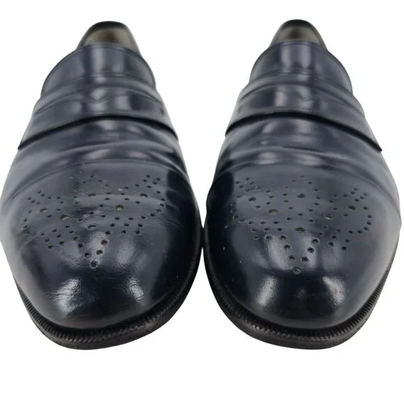 Vintage Bally Italy Navy Blue Leather Dress Shoes Mens 11.5 Penny Loafers Morris - Picture 10 of 11